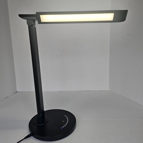 Lampe de bureau LED noire, bras orientable, commande tactile avec mémoire et port USB