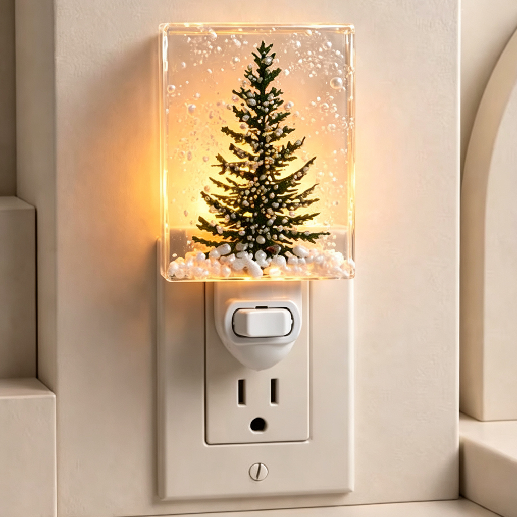 Veilleuse en verre fondu au sapin hivernal, lumière décorative inspirée de la nature
