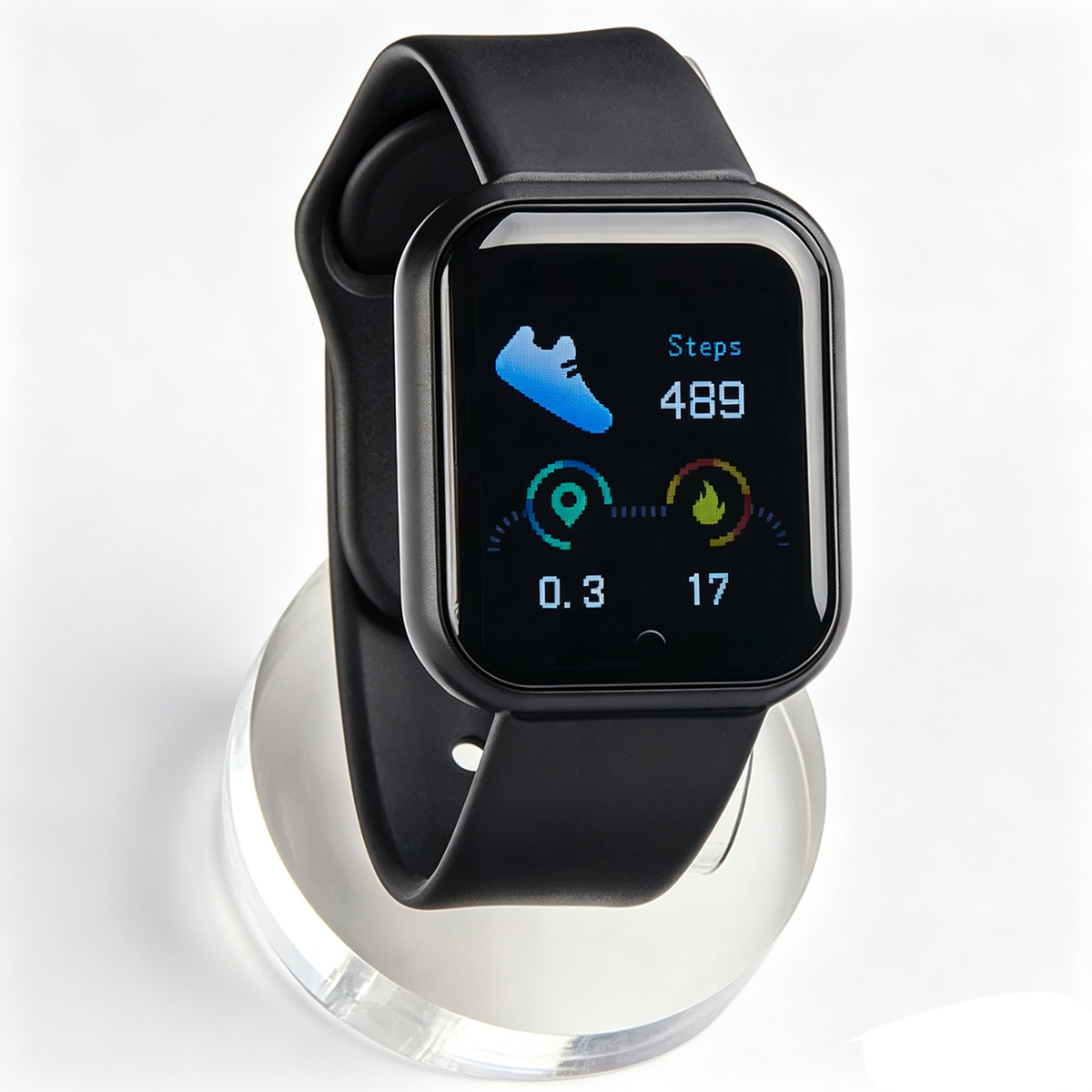 Montre intelligente noire, compagnon de fitness, suivi d’activités pour iOS et Android